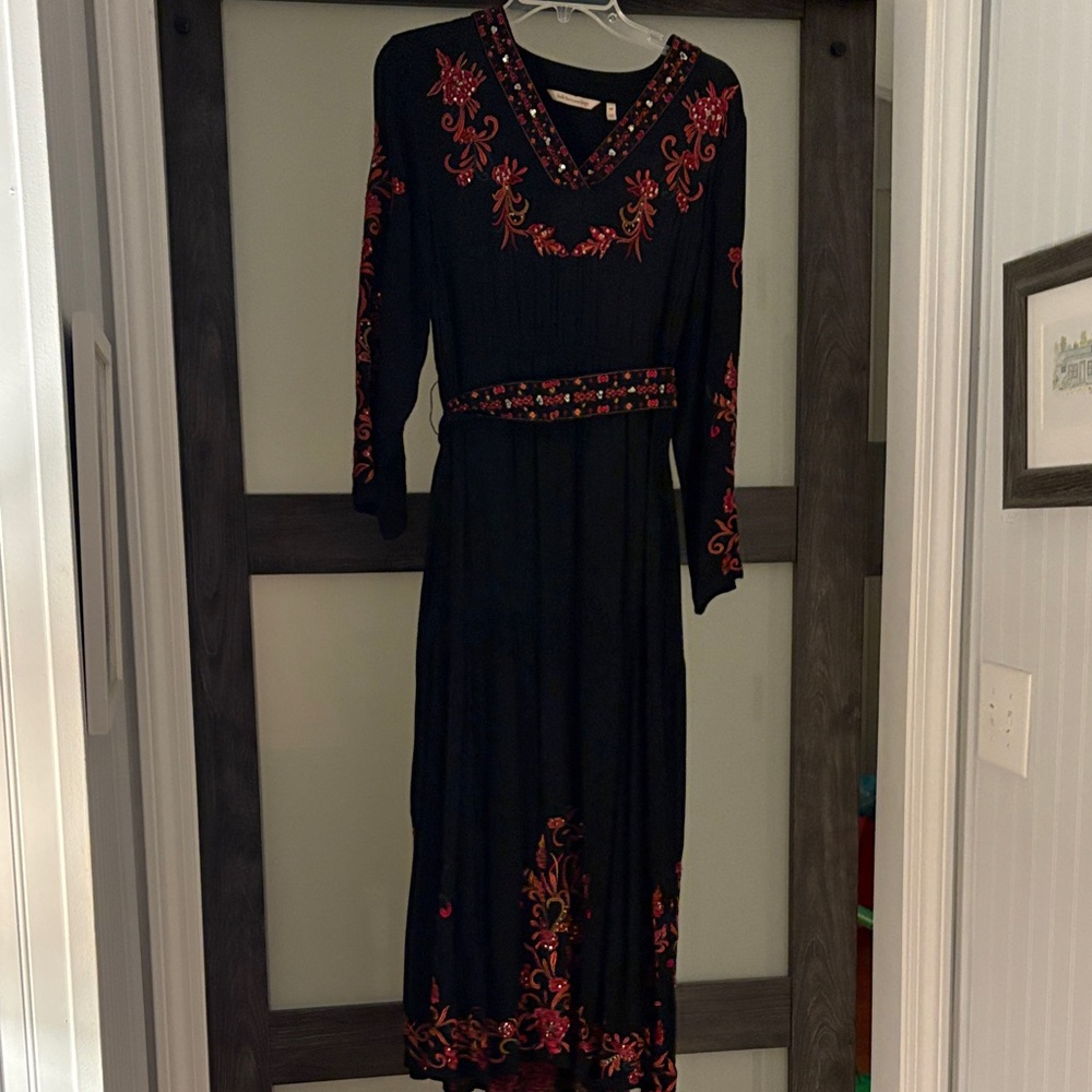 Soft Surroundings Black Dress with Red Embroidery